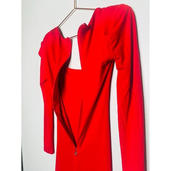 NOOKIE Red Jersey Squareneck Sheath Harley Structured Shoulders Mini Dress S - Picture 12 of 16